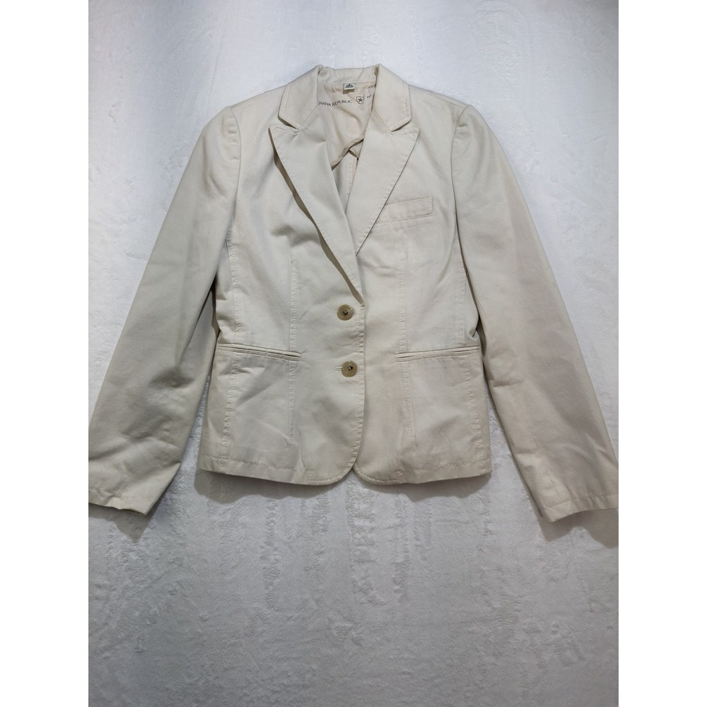 Banana Republic Blazer Womens 4 Beige Two Button Short Cotton Lined Jacket